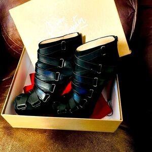 CHRISTIAN Louboutin Ni toi Ni Moi 120 kid leather strappy Booties EU35.5